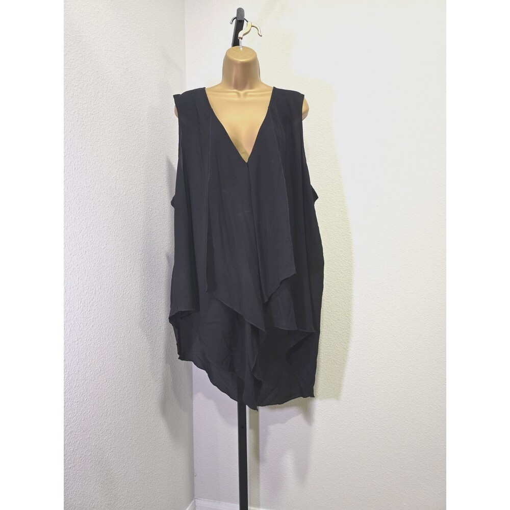 Venus Black Sleeveless Black Ruffle Asymmetric Tunic 3X Boho Chic Office Career